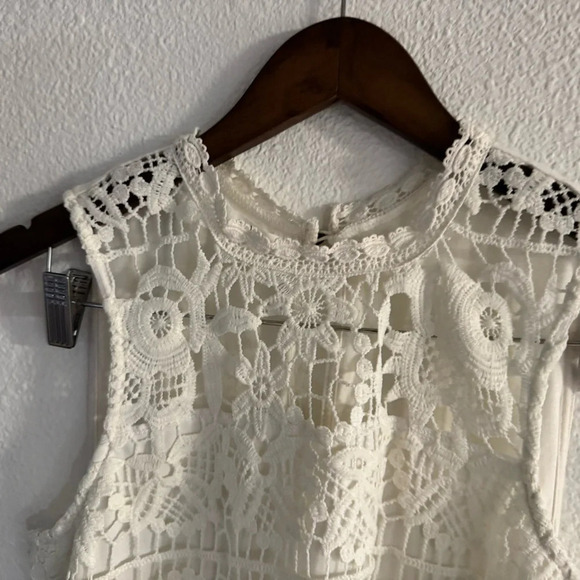 Lace Panel White Floral Halter Neck Top Boho Chic Cottagecore Prairie Medium - Picture 3 of 11